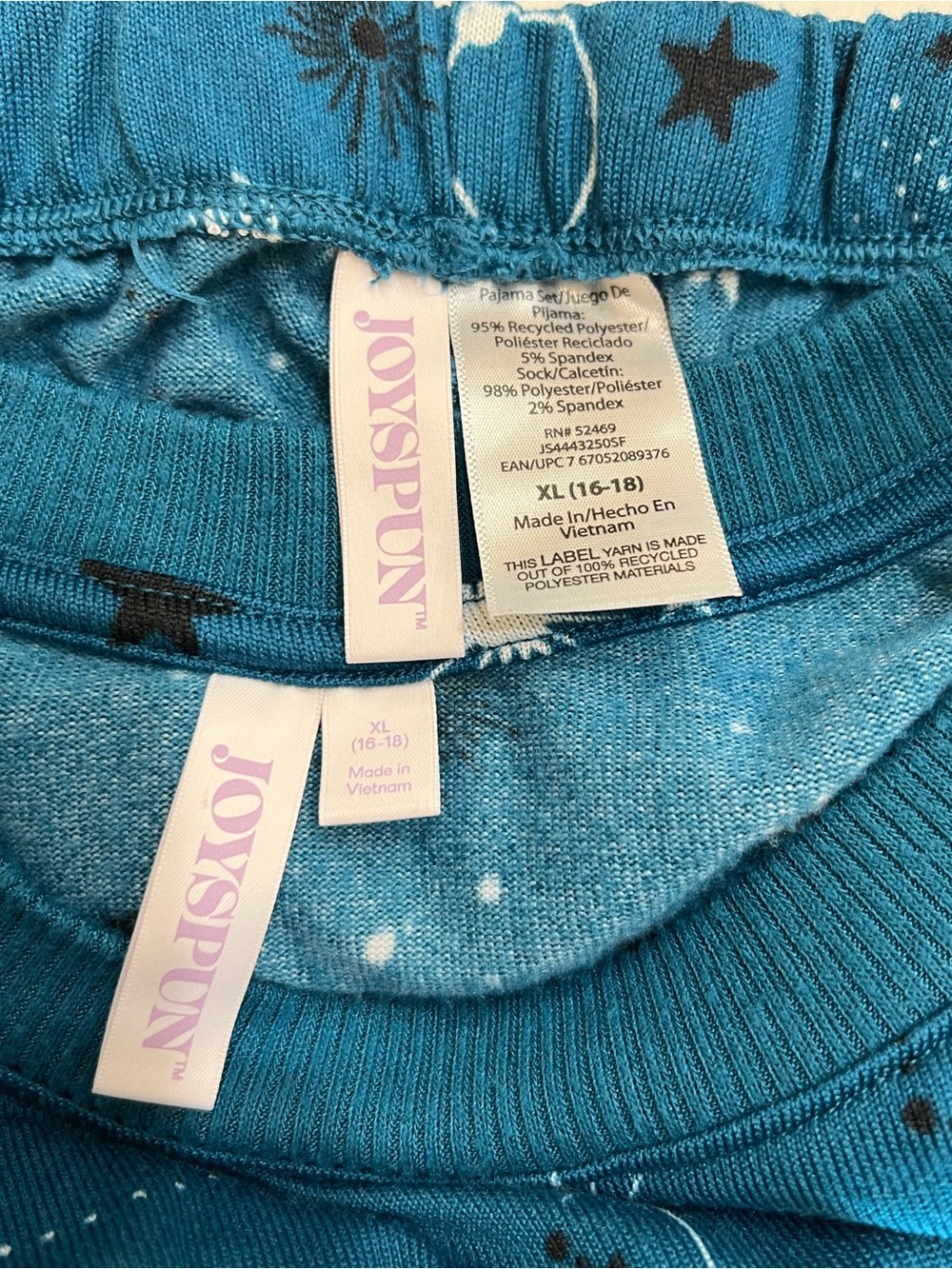 Joyspun Celestial Stars & Moon Brushed Hacci Pajama Set XL Astro Teal Blue - Picture 9 of 9